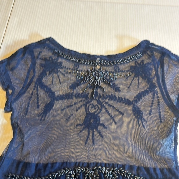 Free people embroidered navy blue top with sequin & beaded design front & back - Picture 6 of 8